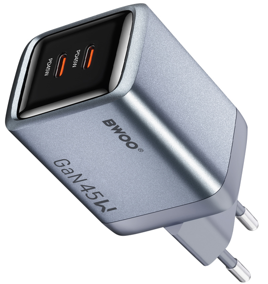 Netlader BWOO BO-CDA239, 45W, 3A, 2 x USB-C, Grijs