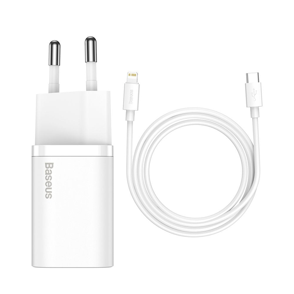 Baseus Chargeur réseau Super Si avec câble Lightning, 20W, 3A, 1 x USB-C, blanc TZCCCSUP-B02