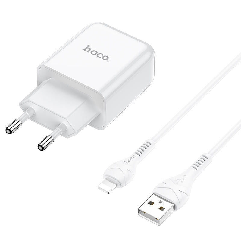 Chargeur Secteur avec Câble Lightning HOCO N2, 10W, 2A, 1 x USB-A, Blanc