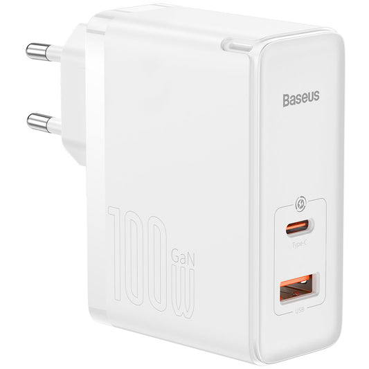 Netwerkoplader met USB-C Kabel Baseus GaN5 Pro, 100W, 3A, 1 x USB-A - 1 x USB-C, Wit CCGP090202