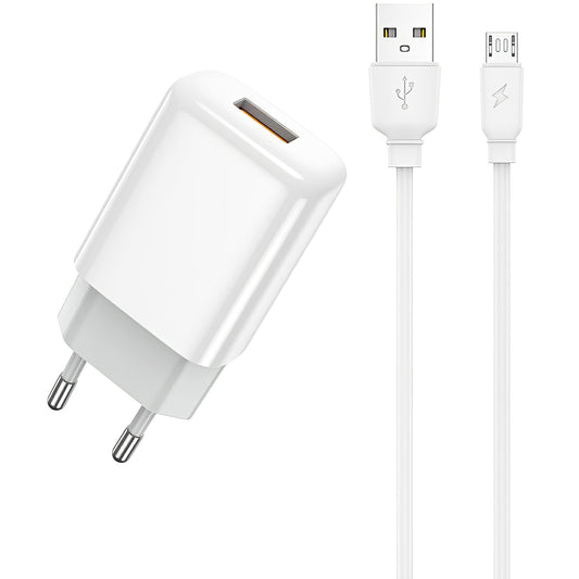 Prestico F7S Netwerkoplader met microUSB-kabel, 12W, 2,4A, 1 x USB-A, Wit
