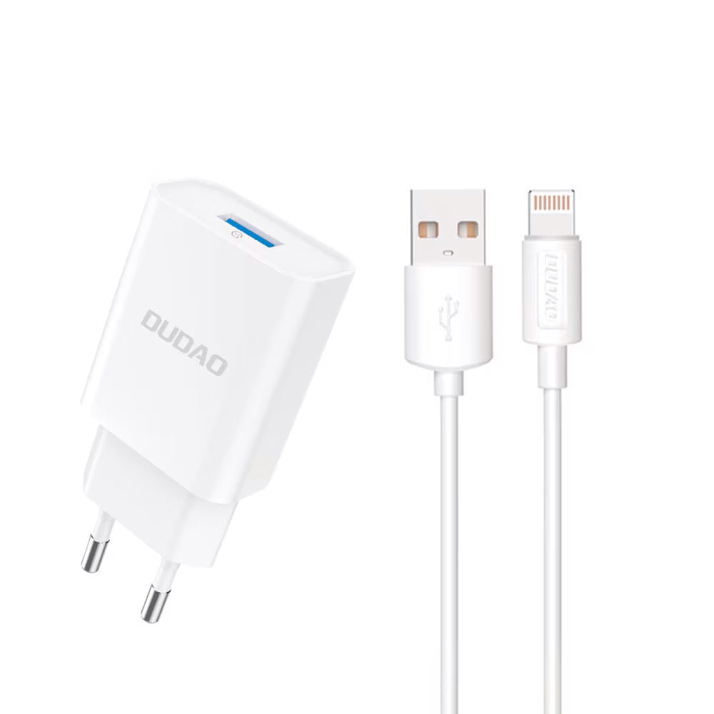 Netwerkoplader met Lightning-kabel Dudao A4EU, 10W, 2.1A, 1 x USB-A, Wit