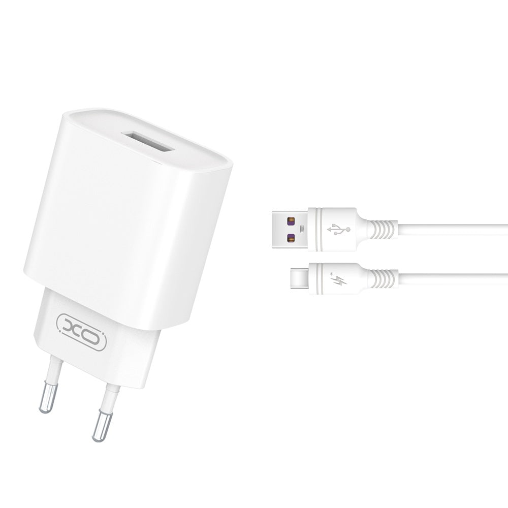 Netwerkoplader met USB-C Kabel XO Design CE02D, 18W, 3A, 1 x USB-A, Wit