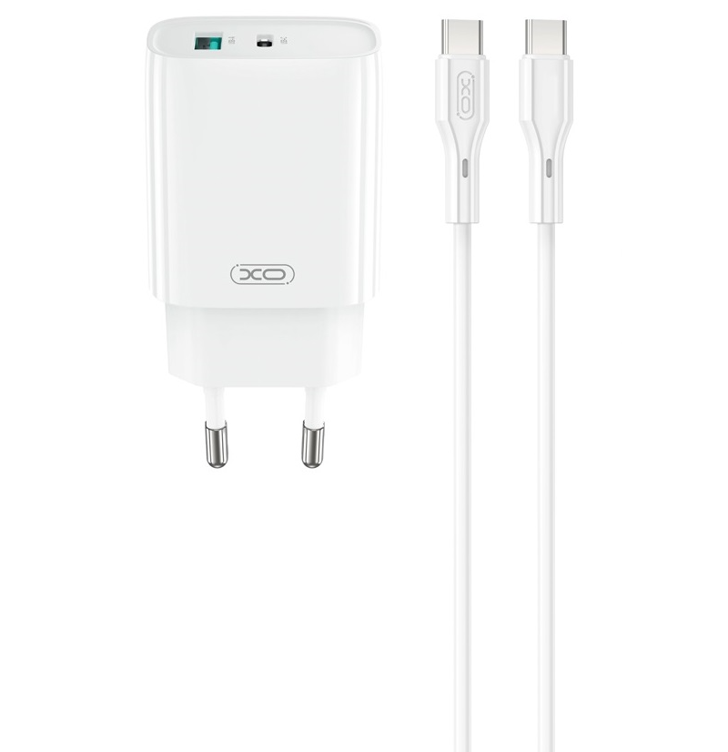 Netzladegerät mit USB-C Kabel XO Design CE30, 30W, 3A, 1 x USB-A - 1 x USB-C, Weiß