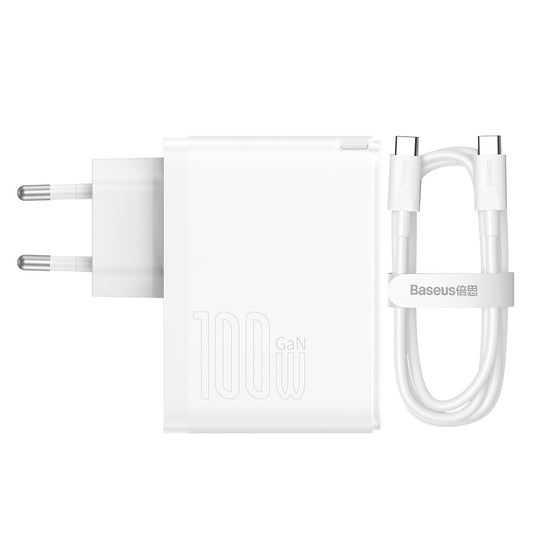 Netwerkoplader met USB-C Kabel Baseus GaN5 Pro, 100W, 3A, 1 x USB-A - 1 x USB-C, Wit CCGP090202