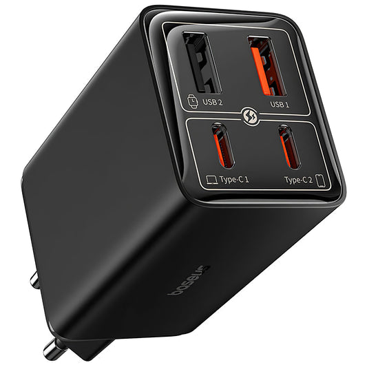 Baseus GaN6 Pro USB-C kabelnetwerklader met USB-C kabel, 100W, 3.25A, 2 x USB-A - 2 x USB-C, zwart P10162705112112-00