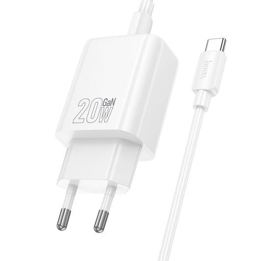 Chargeur réseau avec câble USB-C HOCO N60, 20W, 3A, 1 x USB-C, Blanc
