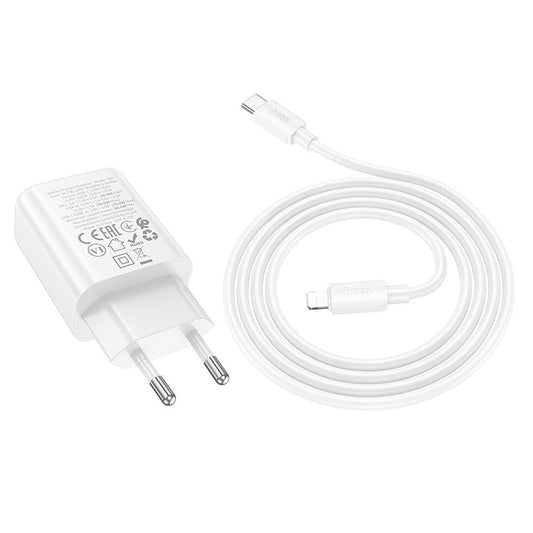 Netzladegerät mit Lightning-Kabel HOCO N61, 20W, 3A, 1 x USB-A - 1 x USB-C, Weiß