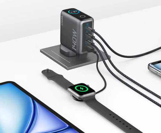 Netwerkoplader met USB-C Kabel Anker Zolo, 140W, 5A, 1 x USB-A - 3 x USB-C, Zwart B2697GZ1