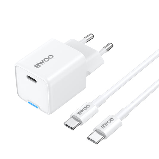 Netzladegerät mit USB-C Kabel BWOO CDA211, 30W, 3A, 1 x USB-C, Weiß