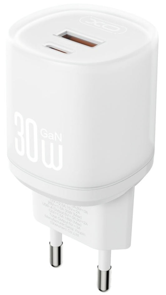 Chargeur réseau avec câble USB-C XO Design L151, 30W, 3A, 1 x USB-A - 1 x USB-C, Blanc