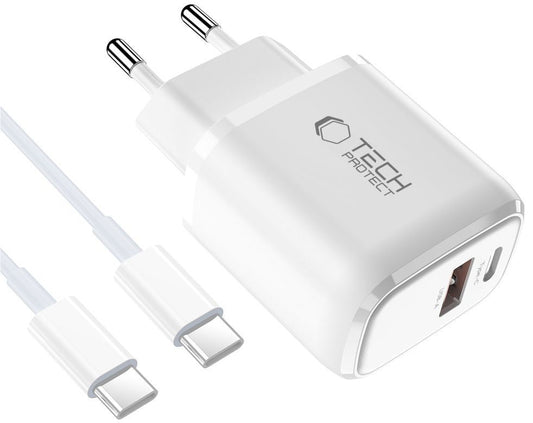 Netwerkoplader met USB-C Kabel Tech-Protect NCA45W, 45W, 3A, 1 x USB-A - 1 x USB-C, Wit