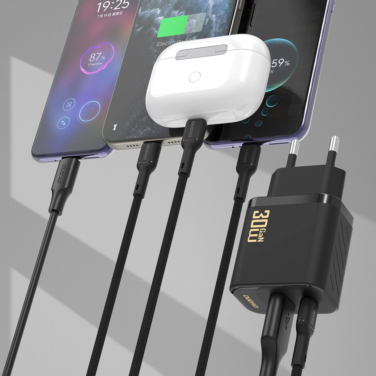 Chargeur réseau avec câble USB-C Dudao A27TCEU, 30W, 1 x USB-A - 1 x USB-C, Noir