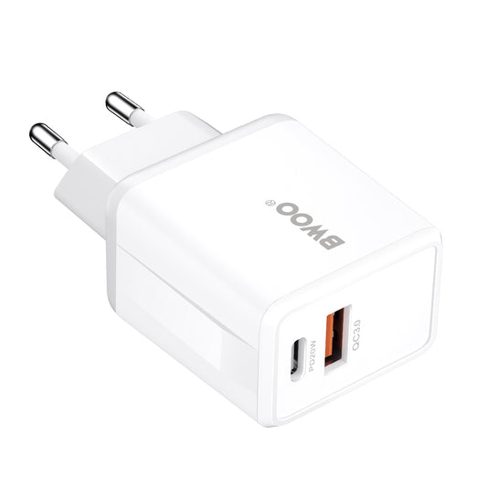 Netzladegerät mit USB-C Kabel BWOO CDA182, 38W, 3A, 1 x USB-A - 1 x USB-C, Weiß