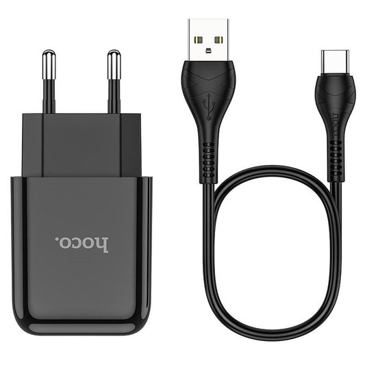 Chargeur réseau avec câble USB-C HOCO N2, 10W, 2A, 1 x USB-A, Noir