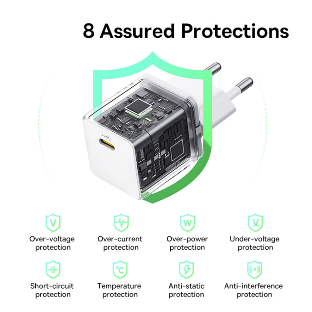 Chargeur Réseau avec Câble USB-C Baseus Palm, 30W, 3A, 1 x USB-C, Blanc P10111605213-01