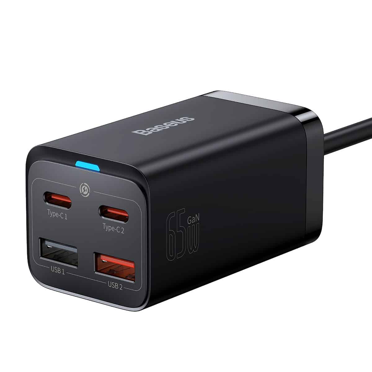 Ladestation Baseus GaN3 Pro, 65W, 3A, 2 x USB-A - 2 x USB-C, Schwarz CCGP040101