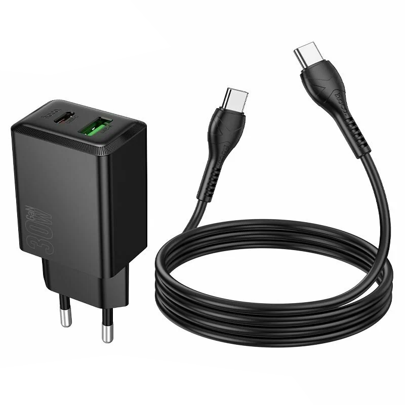 Netzladegerät mit USB-C Kabel HOCO N71, 30W, 3A, 1 x USB-A - 1 x USB-C, Schwarz