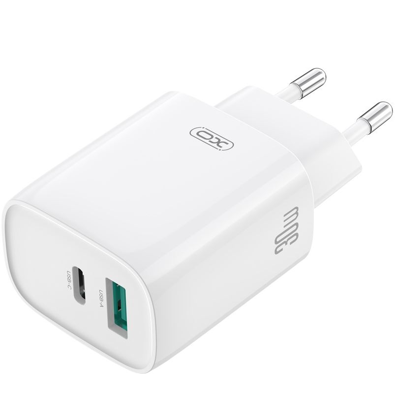 Netzladegerät mit USB-C Kabel XO Design CE30, 30W, 3A, 1 x USB-A - 1 x USB-C, Weiß
