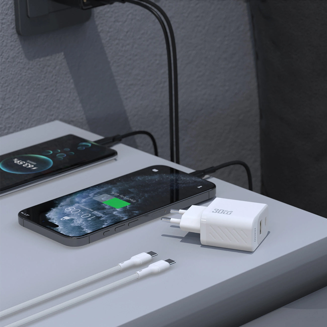 Netzladegerät mit USB-C Kabel Dudao A27TCEU, 30W, 1 x USB-A - 1 x USB-C, Weiß