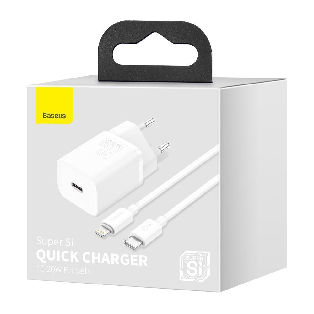 Baseus Chargeur réseau Super Si avec câble Lightning, 20W, 3A, 1 x USB-C, blanc TZCCCSUP-B02