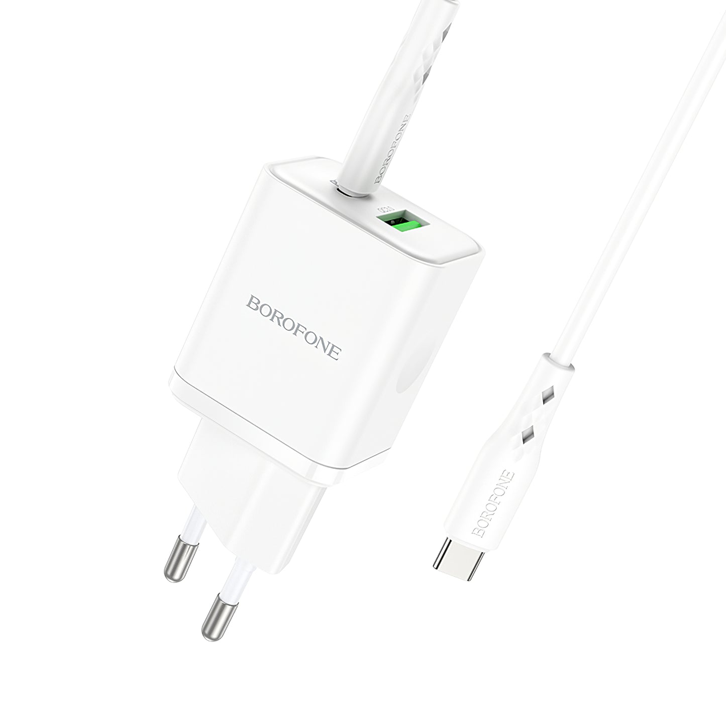 Chargeur réseau avec câble USB-C Borofone BN7, 20W, 3A, 1 x USB-A - 1 x USB-C, blanc