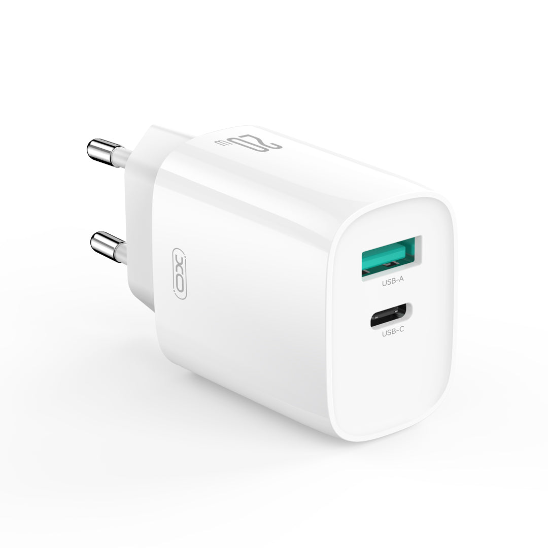 Netwerkoplader met USB-C Kabel XO Design CE29, 20W, 3A, 1 x USB-A - 1 x USB-C, Wit