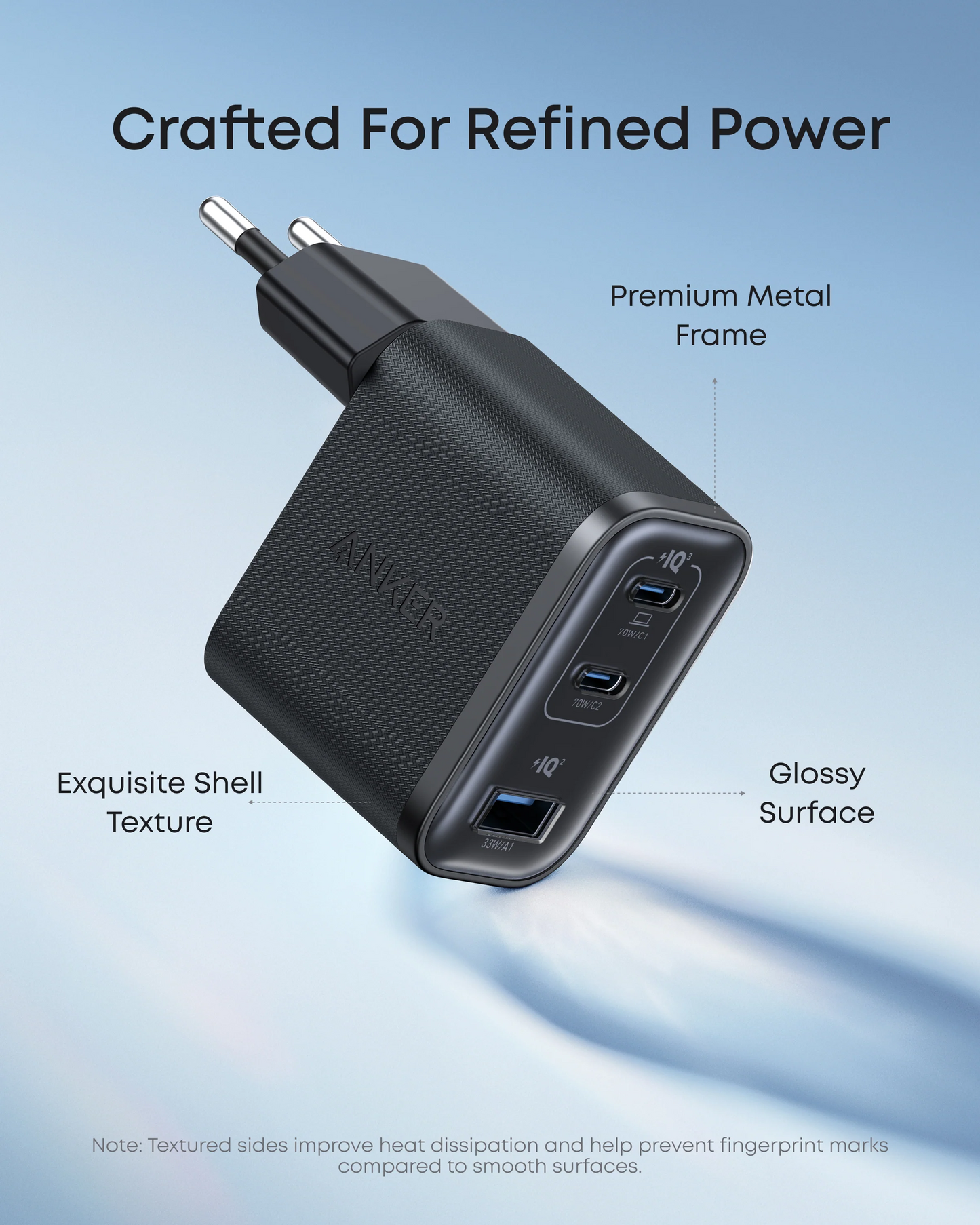 Chargeur réseau avec câble USB-C Anker Nano, 70W, 3.5A, 1 x USB-A - 2 x USB-C, Gris B121A311
