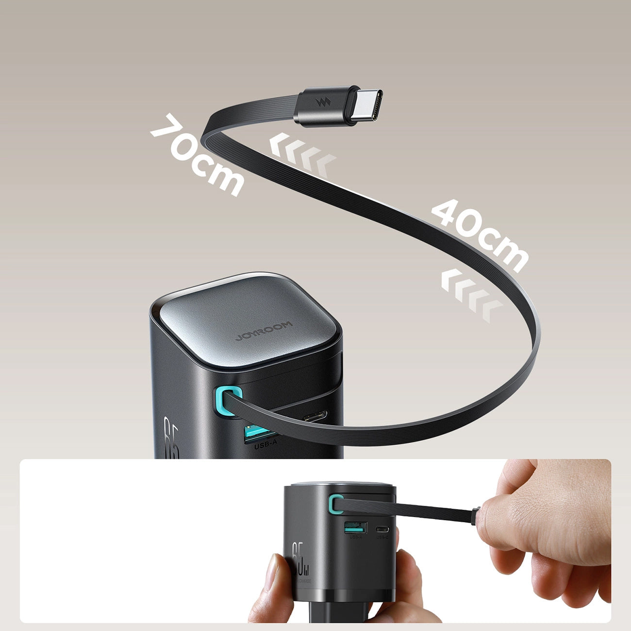 Joyroom JR-TCL02 USB-C kabelnetwerklader JR-TCL02, 65W, 3A, 1 x USB-A - 1 x USB-C, Zwart