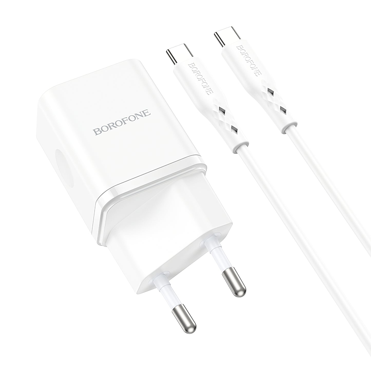 Chargeur réseau avec câble USB-C Borofone BN7, 20W, 3A, 1 x USB-A - 1 x USB-C, blanc