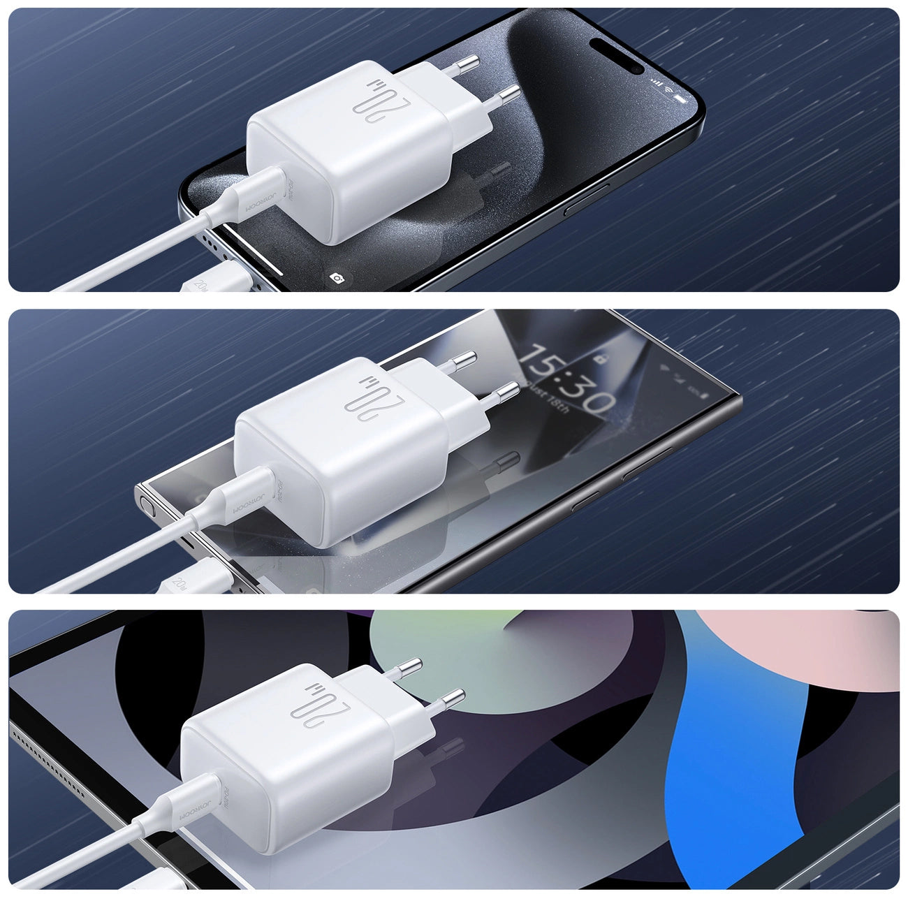 Netwerkoplader met USB-C Kabel Joyroom JR-TCF20, 20W, 3A, 1 x USB-C, Wit