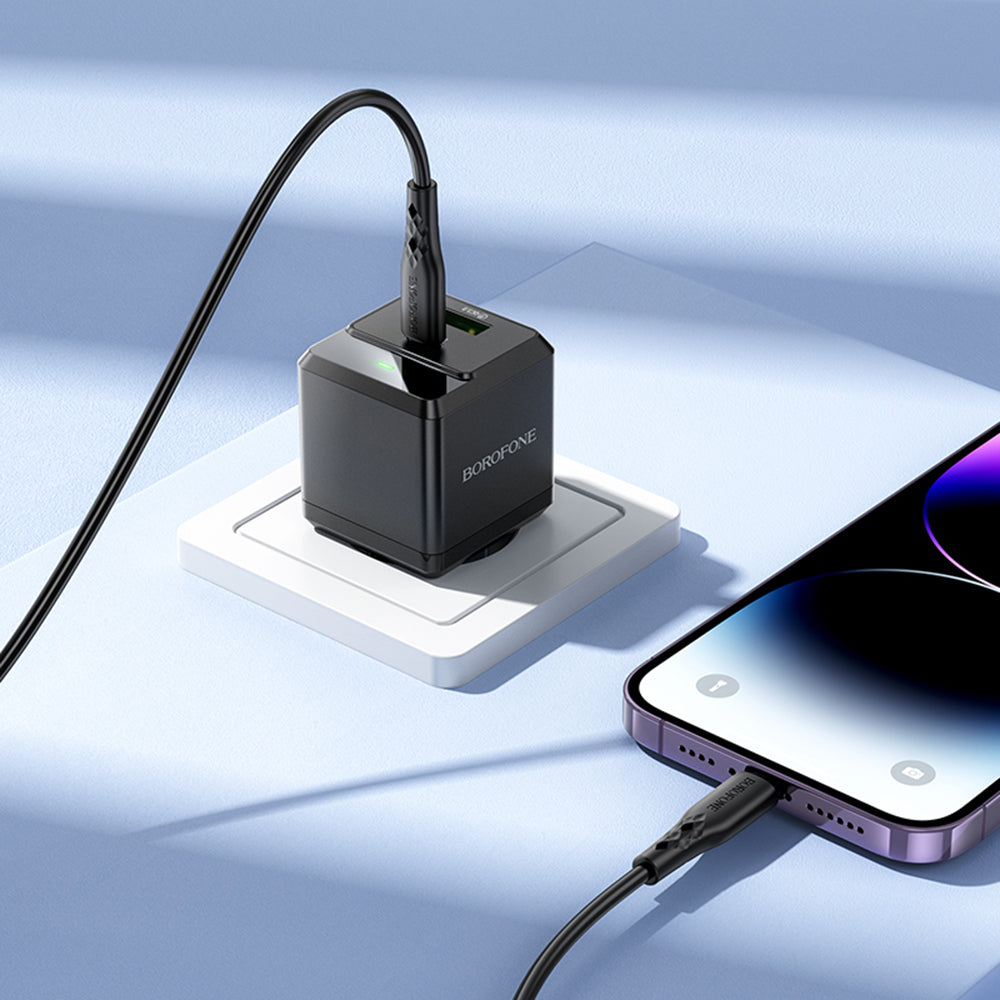 Netwerkoplader met Lightning-kabel Borofone BN19 Intenso, 20W, 3A, 1 x USB-A - 1 x USB-C, Zwart