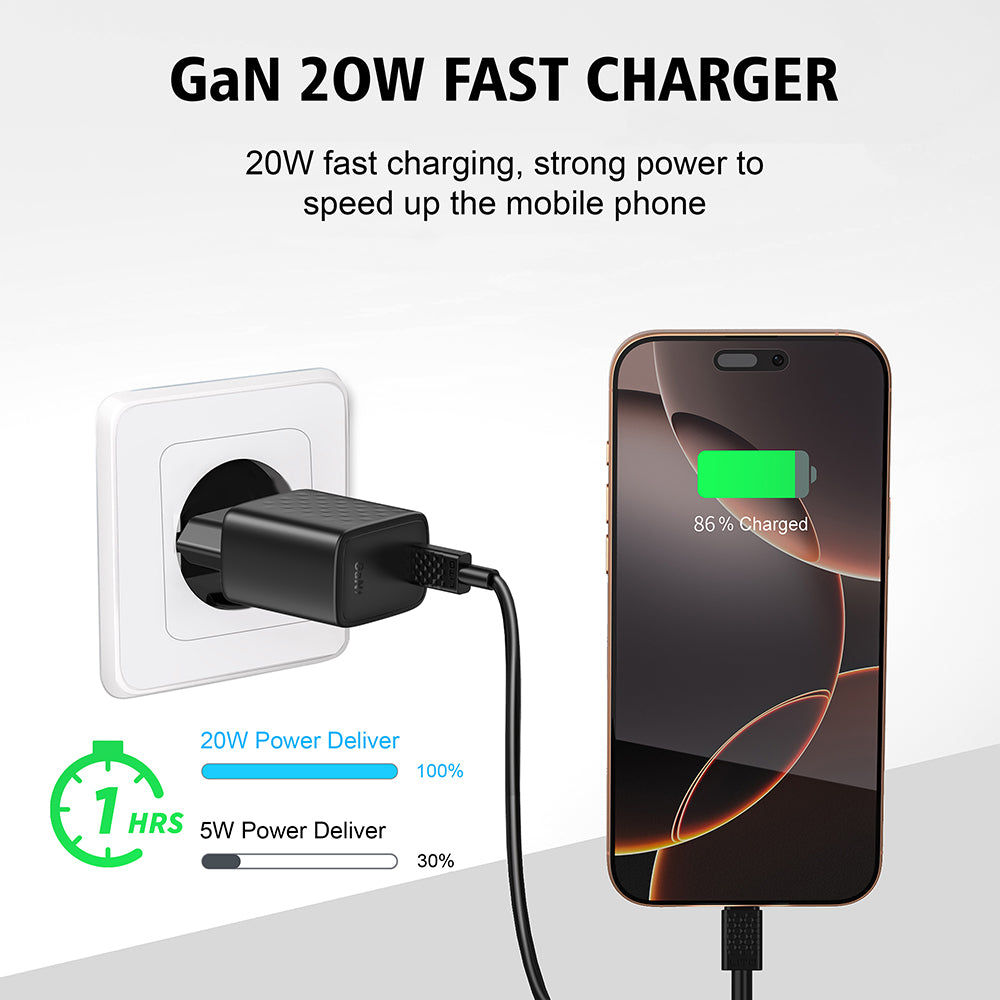Chargeur réseau avec câble Lightning Lito LC13L, 20W, 3A, 1 x USB-C, Noir