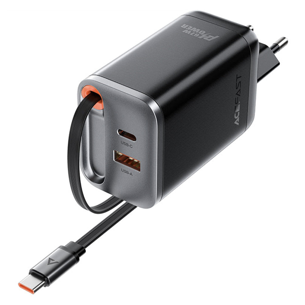 Chargeur réseau avec câble USB-C Acefast A111, 67W, 3A, 1 x USB-A - 1 x USB-C, Noir