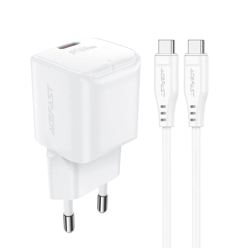 Chargeur réseau avec câble USB-C Acefast A77, 30W, 3A, 1 x USB-C, Blanc