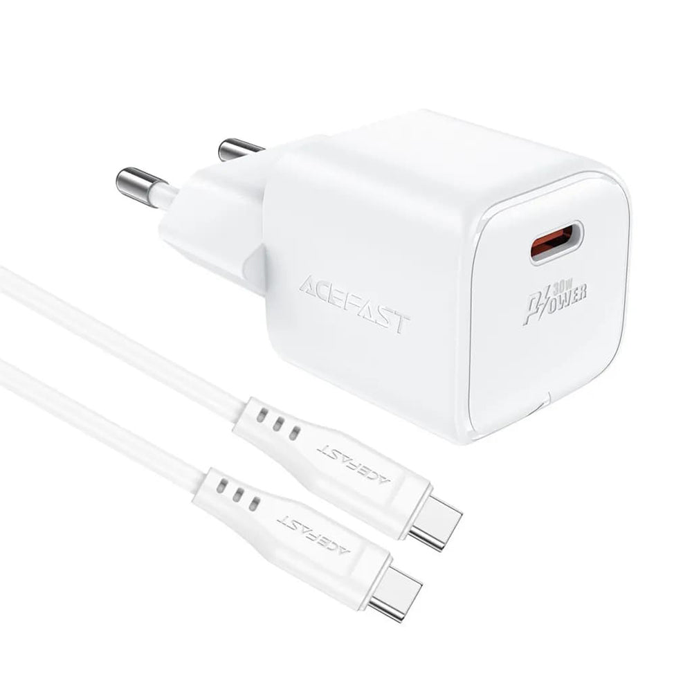 Chargeur réseau avec câble USB-C Acefast A77, 30W, 3A, 1 x USB-C, Blanc