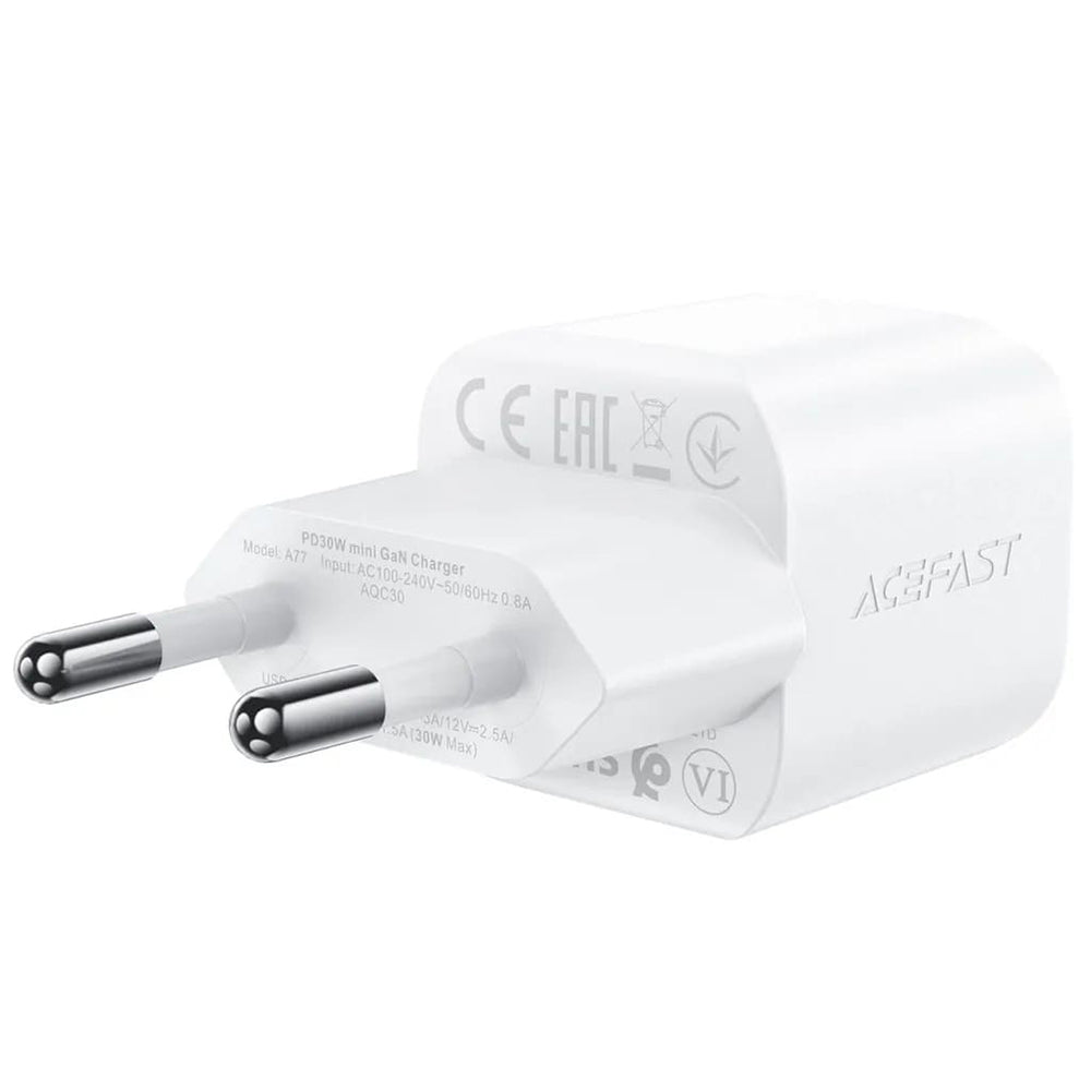 Chargeur réseau avec câble USB-C Acefast A77, 30W, 3A, 1 x USB-C, Blanc