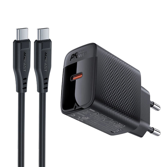 Netzladegerät mit USB-C Kabel Acefast A82, 20W, 3A, 1 x USB-C, Schwarz