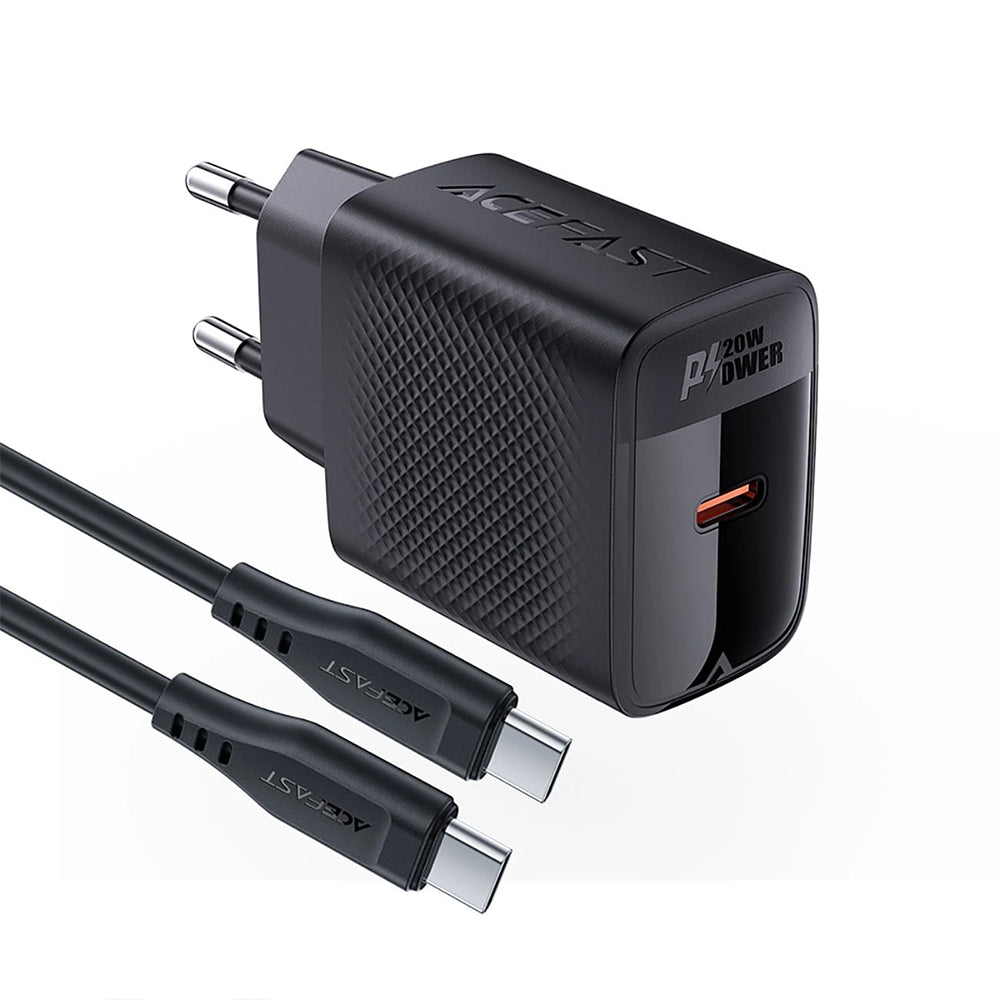 Netzladegerät mit USB-C Kabel Acefast A82, 20W, 3A, 1 x USB-C, Schwarz