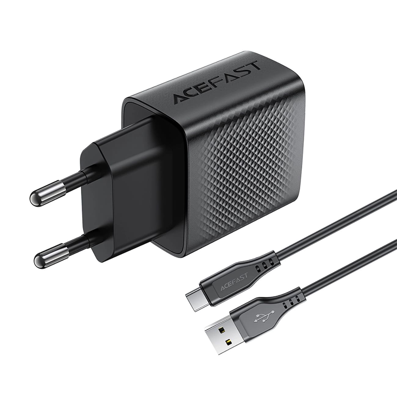 Netzladegerät mit USB-C Kabel Acefast A90, 18W, 3A, 1 x USB-A, Schwarz