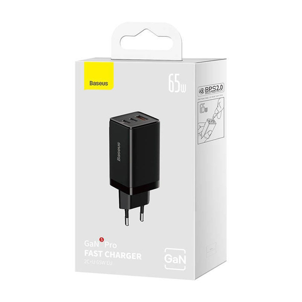 Chargeur Réseau avec Câble USB-C Baseus GaN5 Pro, 65W, 3.25A, 1 x USB-A - 2 x USB-C, Noir C0206500