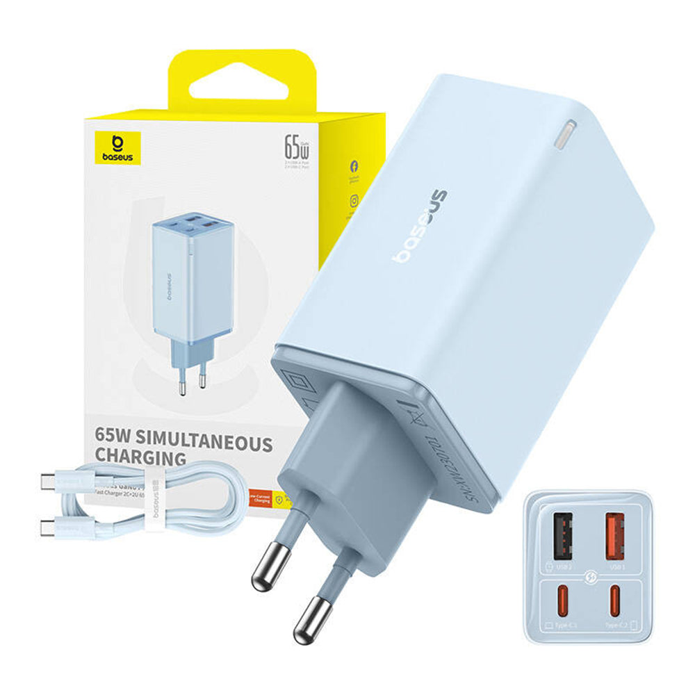 Netwerkoplader met USB-C Kabel Baseus GaN6 Pro, 65W, 3.25A, 2 x USB-A - 2 x USB-C, Blauw E0121D00