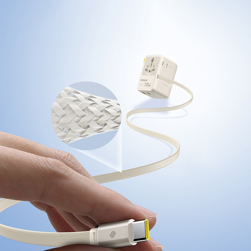Netlader met USB-C-kabel Baseus Travel EnerCore CG11, 70W, 2 x Stopcontact - 1 x USB-C - 2 x USB-A, Wit E0307E01