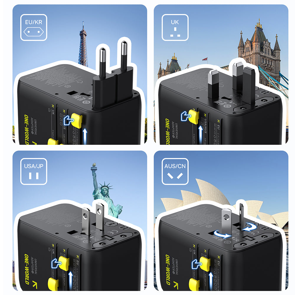 Chargeur secteur avec câble USB-C Baseus Travel PicoGo AG11, 45W, 2 x prise - 1 x USB-C - 2 x USB-A, noir E0307F00