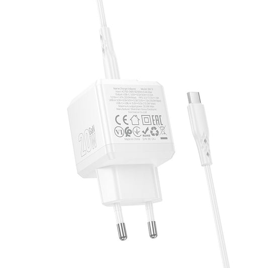 Netzladegerät mit USB-C Kabel Borofone BN19 Intenso, 20W, 3A, 1 x USB-A - 1 x USB-C, Weiß