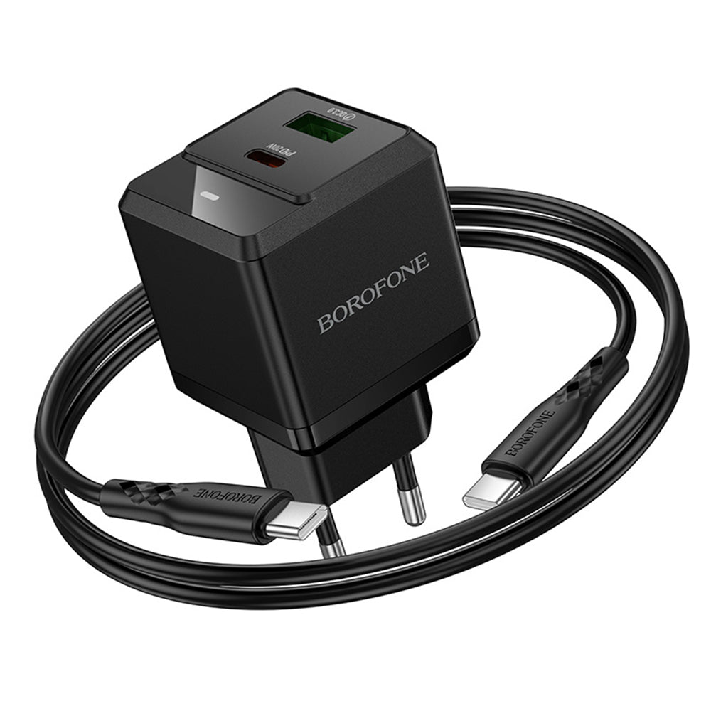 Chargeur réseau avec câble USB-C Borofone BN19 Intenso, 20W, 3A, 1 x USB-A - 1 x USB-C, Noir