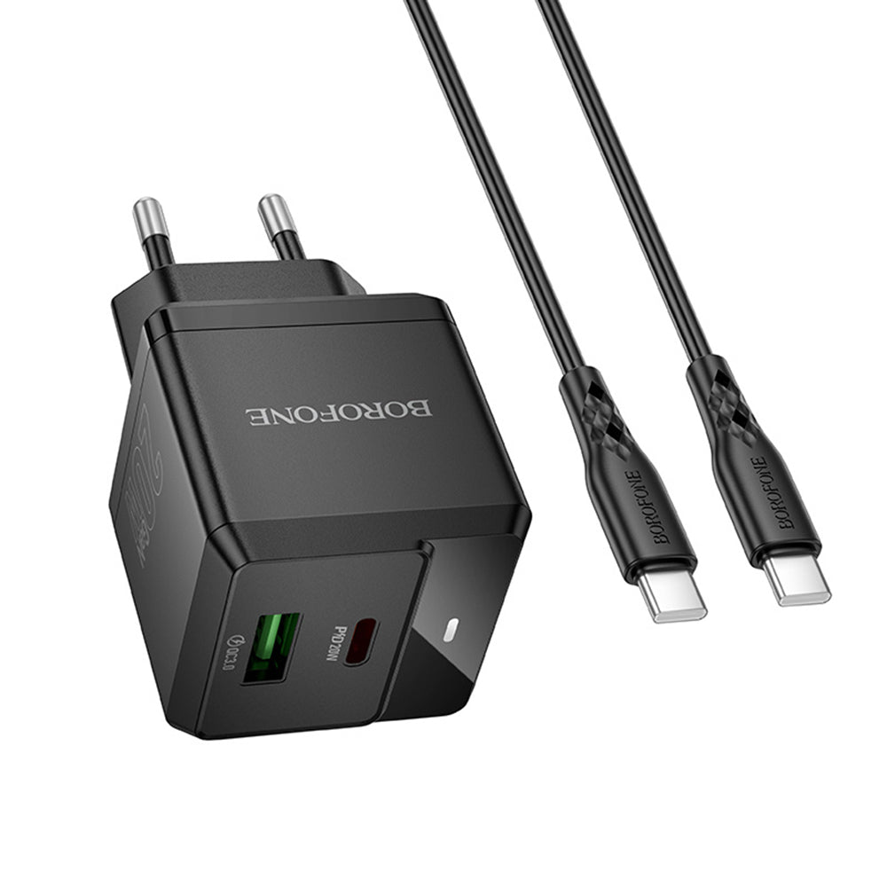 Chargeur réseau avec câble USB-C Borofone BN19 Intenso, 20W, 3A, 1 x USB-A - 1 x USB-C, Noir