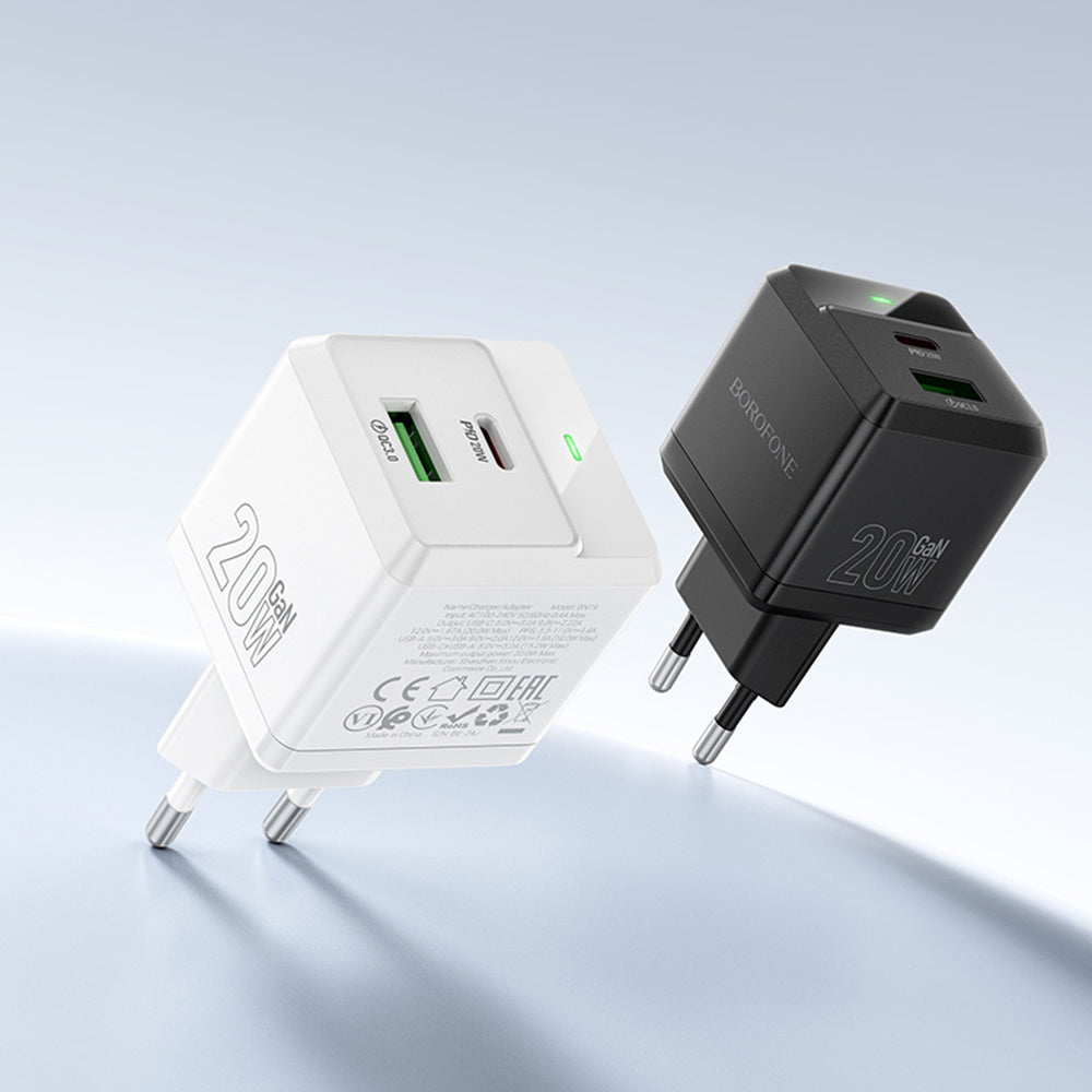 Chargeur réseau avec câble USB-C Borofone BN19 Intenso, 20W, 3A, 1 x USB-A - 1 x USB-C, Noir