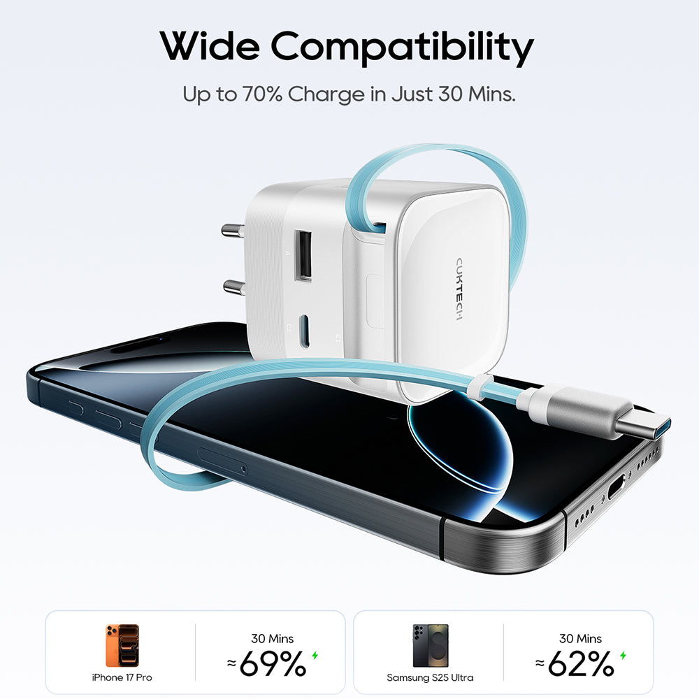 Netzteil mit USB-C-Kabel Cuktech, 67W, 3,25A, 1 x USB-A - 1 x USB-C, Weiß CUKA653WEUWT