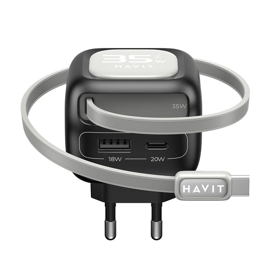 Netwerkoplader met USB-C Kabel HAVIT UC251, 35W, 3A, 1 x USB-A - 1 x USB-C, Zwart Grijs